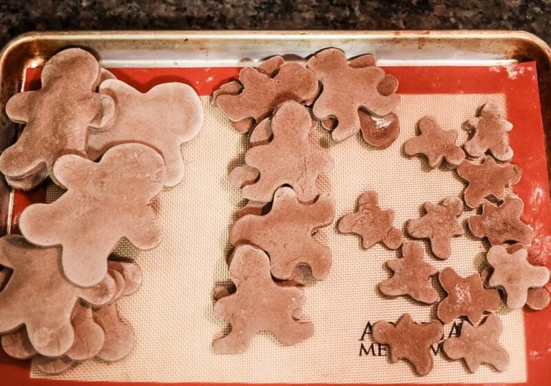 a tray of gingerbread salt dough figures
