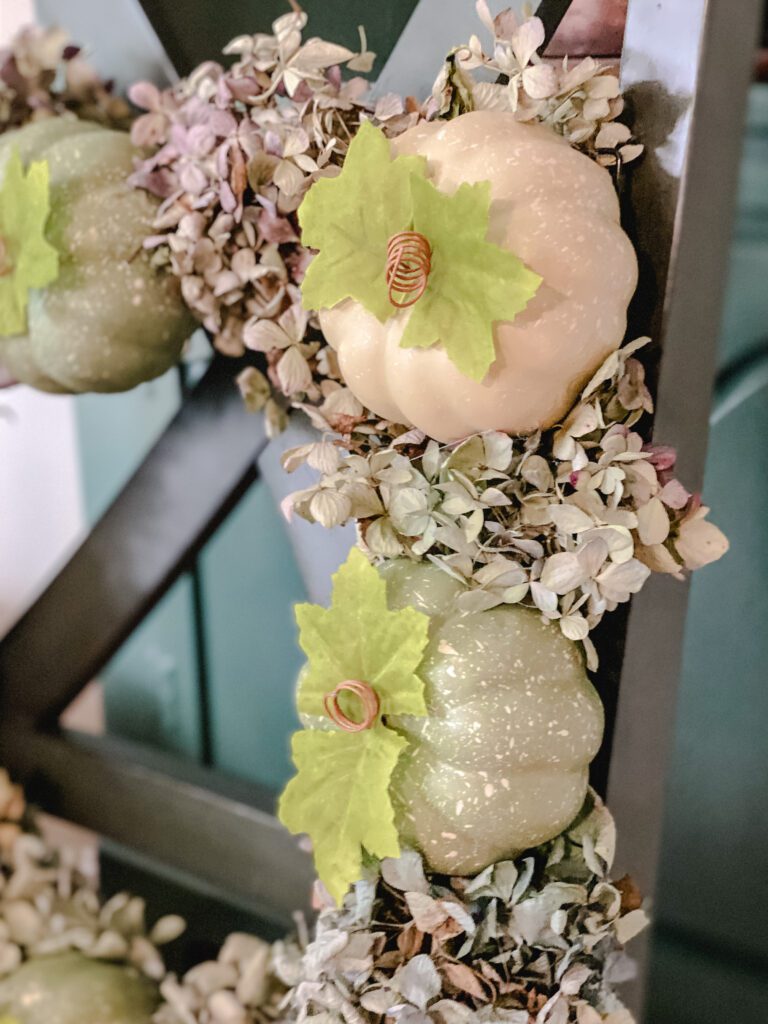 Fall hydrangea and pumpkin wreath