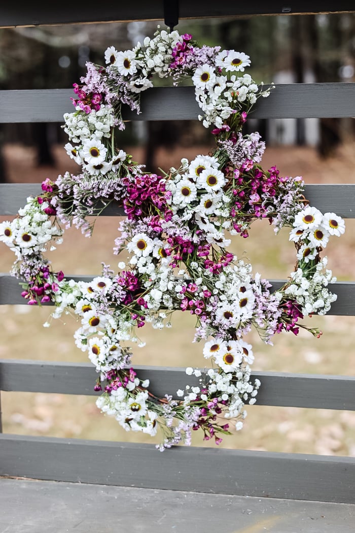 clover shaped wreath with flowers