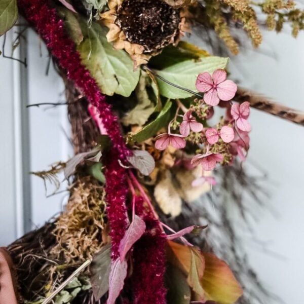 close up of garden wreath