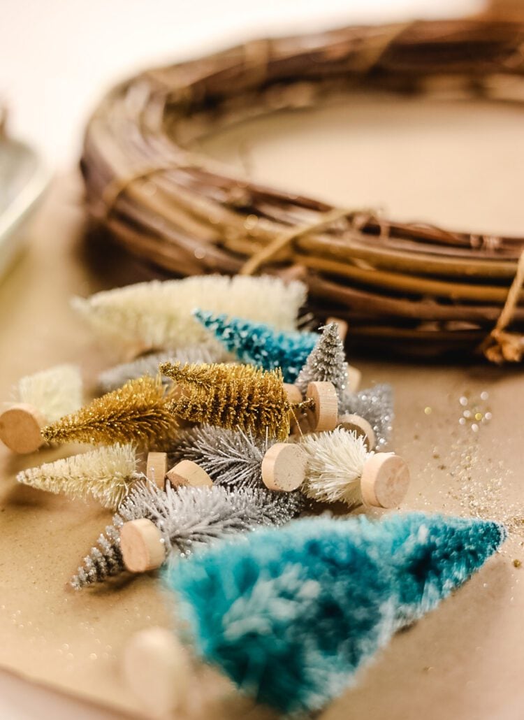 bottle brush trees and wreath
