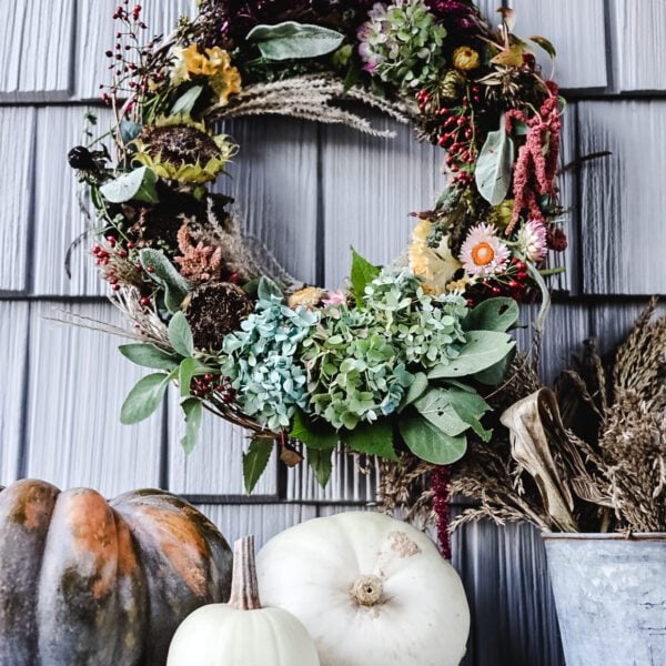 Fall Flower Wreath with Pumpkins