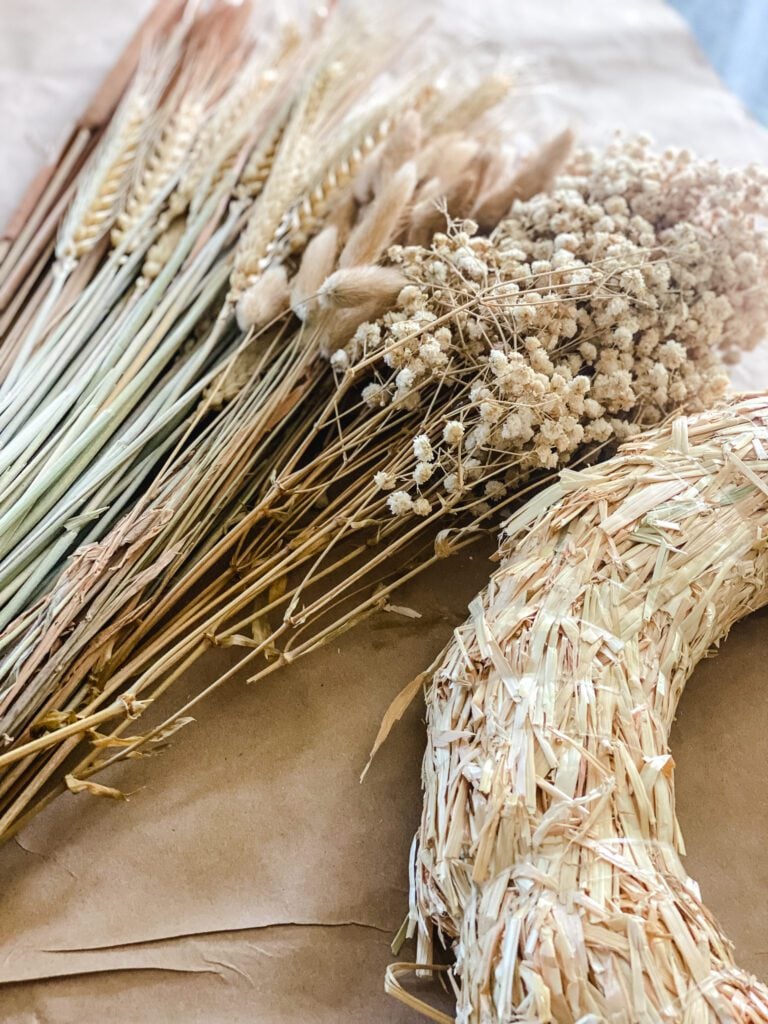 Supplies for dried grass & flower wreath