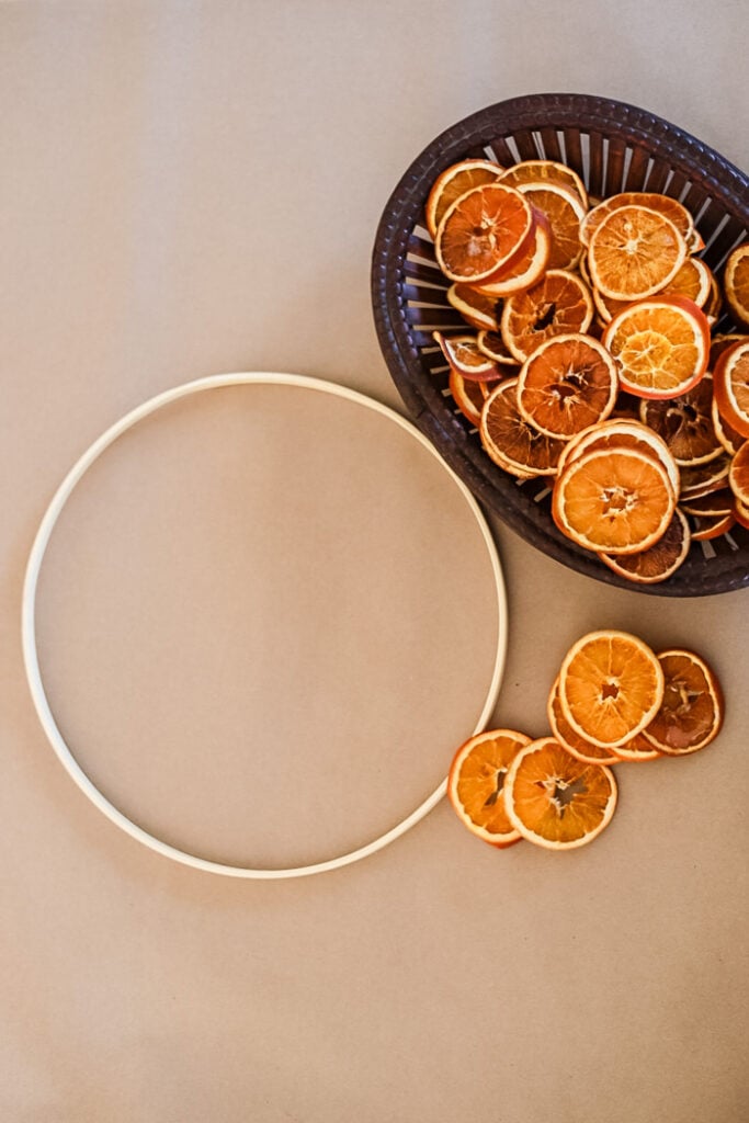supplies to make a dried orange wreath