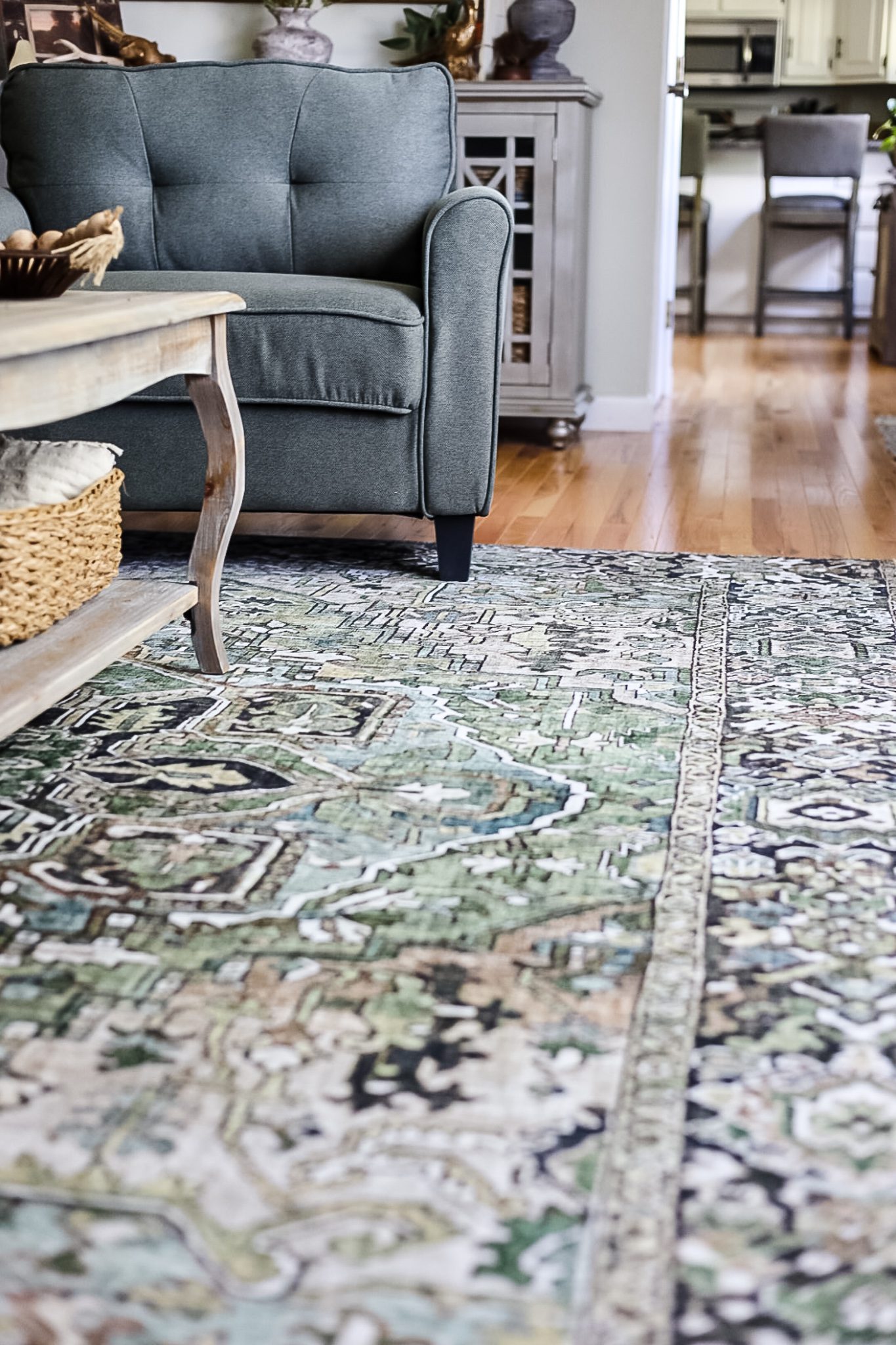 green living room rug