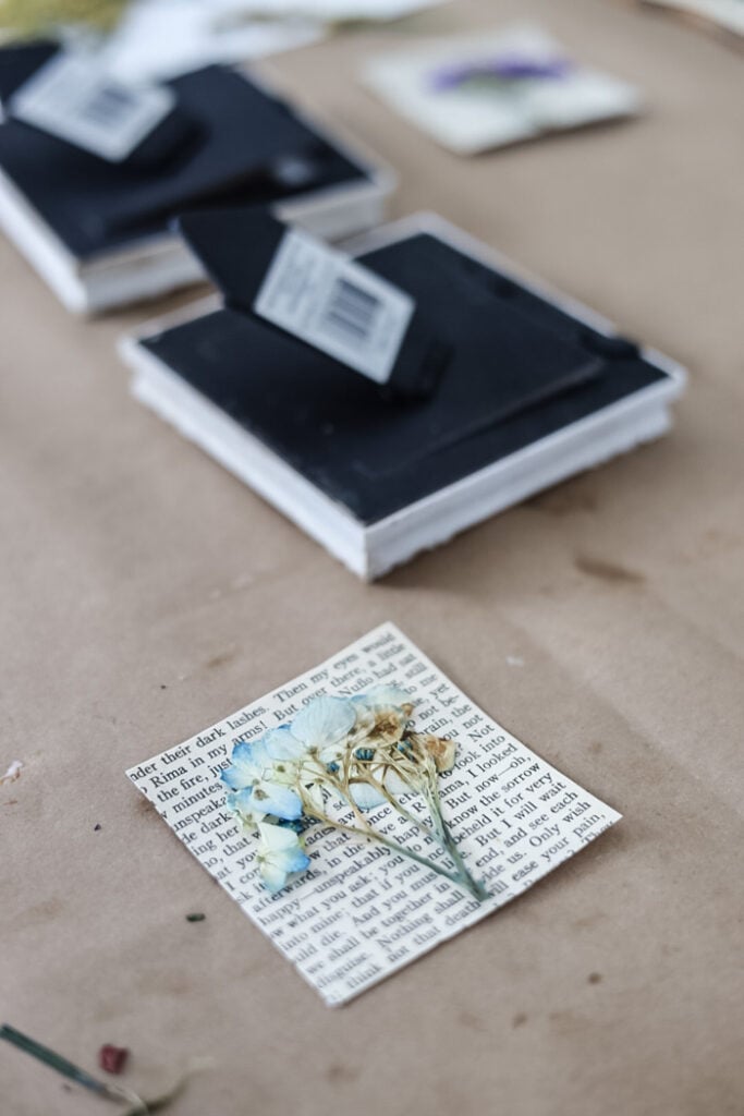 making framed art with flowers