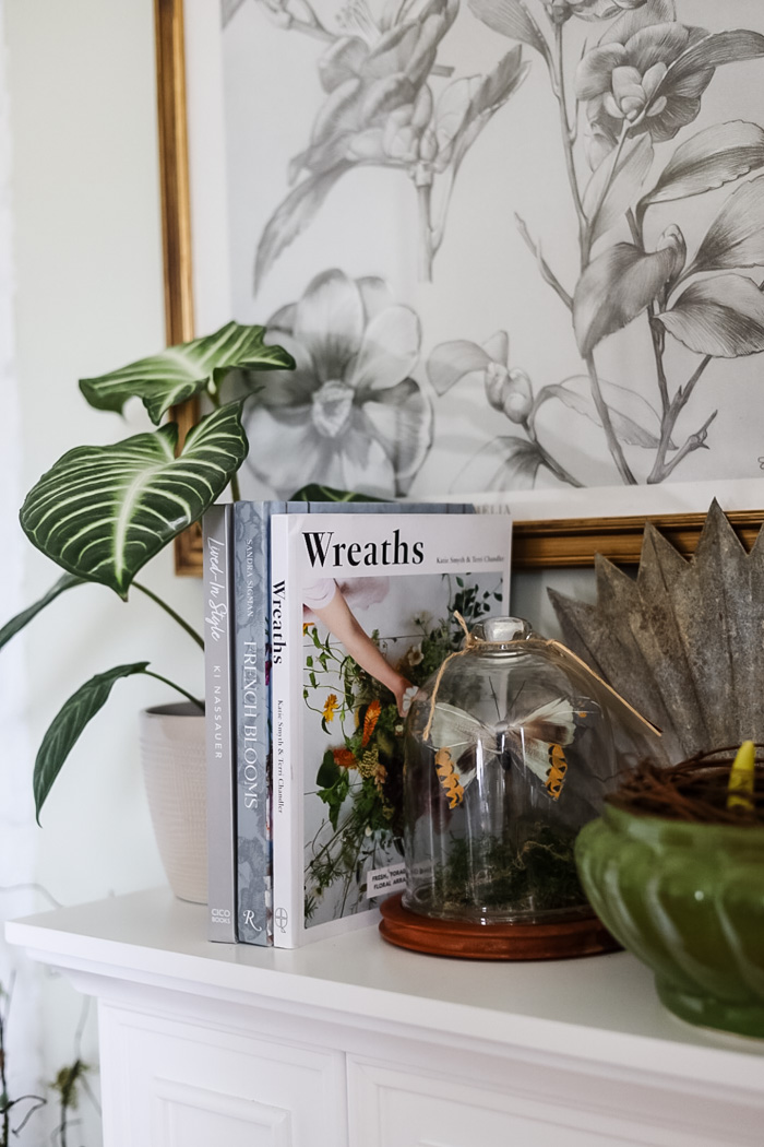 mantle decorated for spring