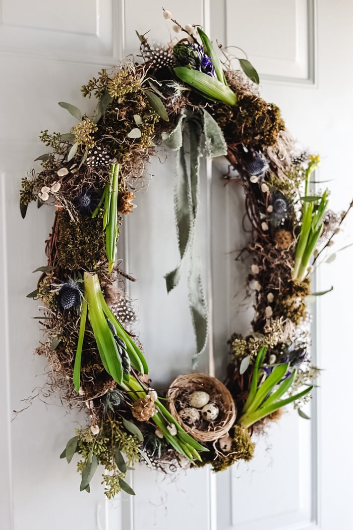 spring wreath on front door