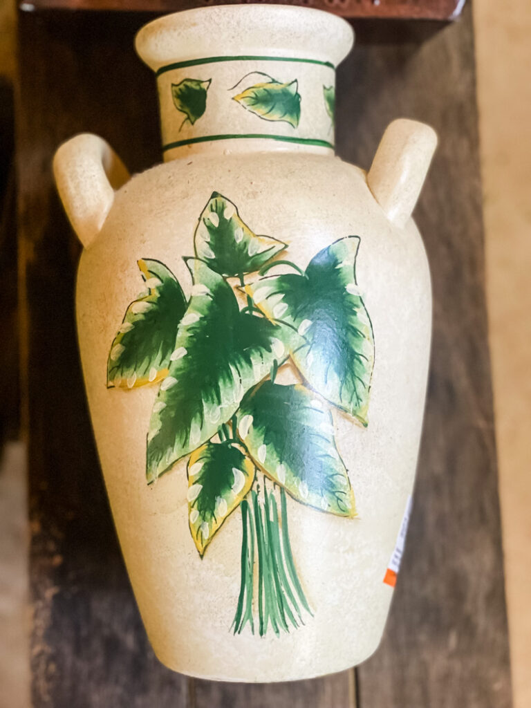 secondhand vase with painted leaves