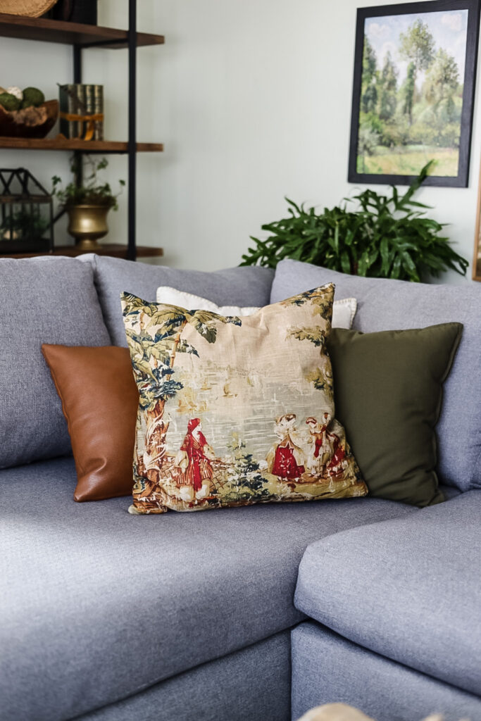 throw pillows on gray sectional