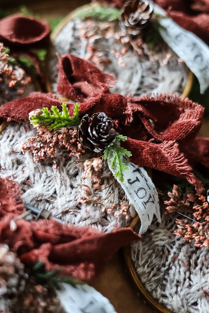 diy sweater ornament in mini embroidory hoop