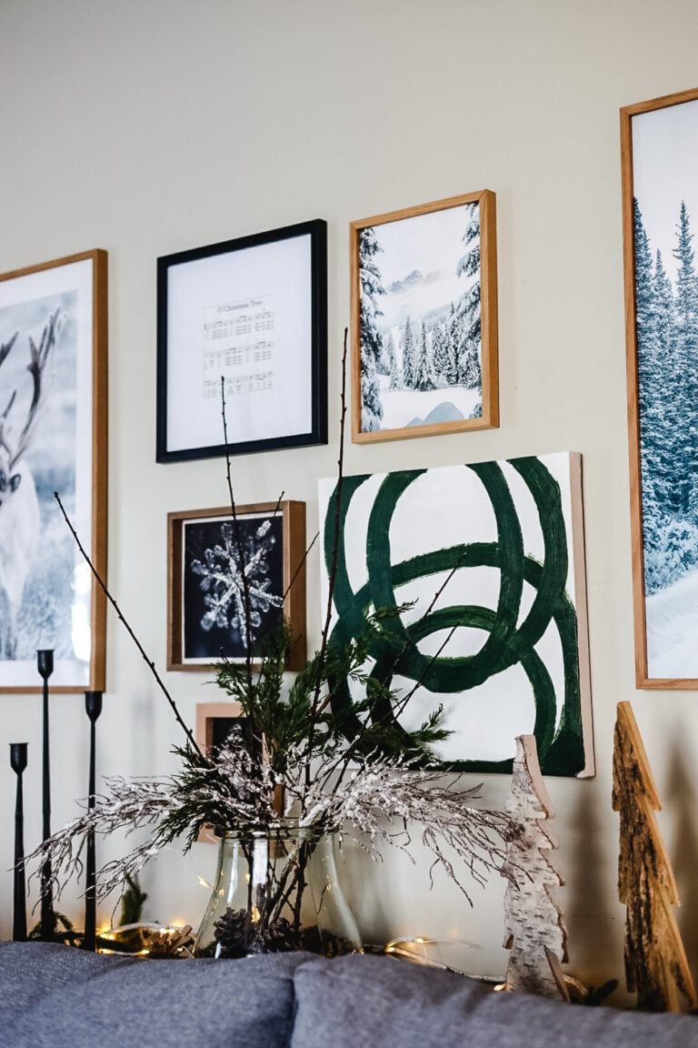 winter gallery wall in living room