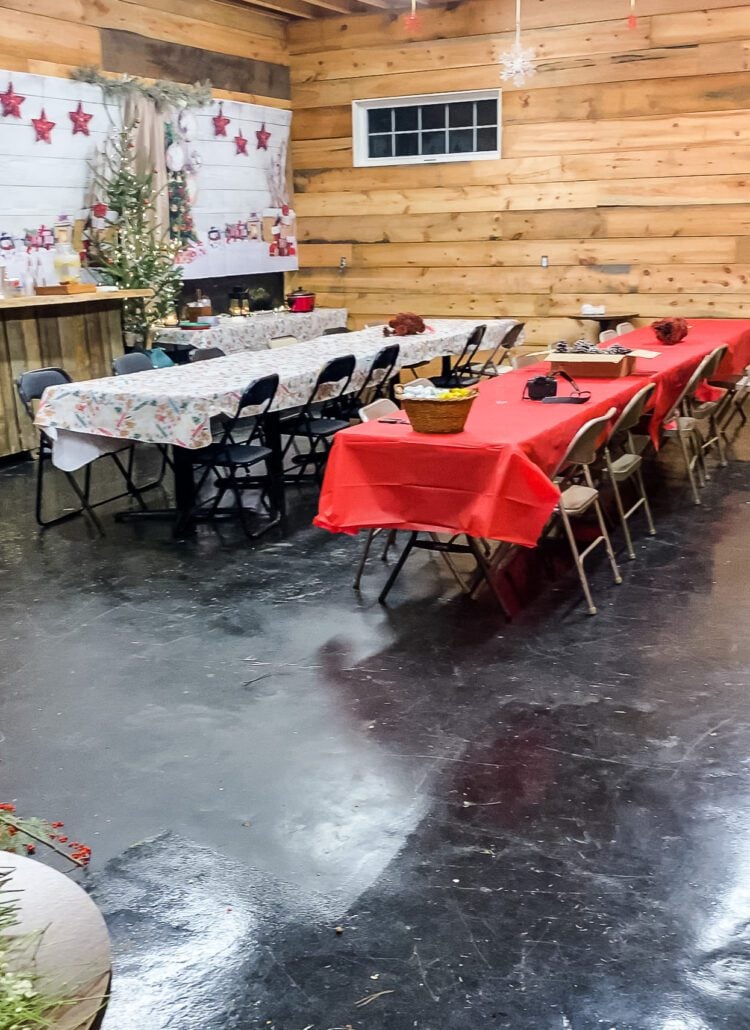 barn set up for wreath decorating party