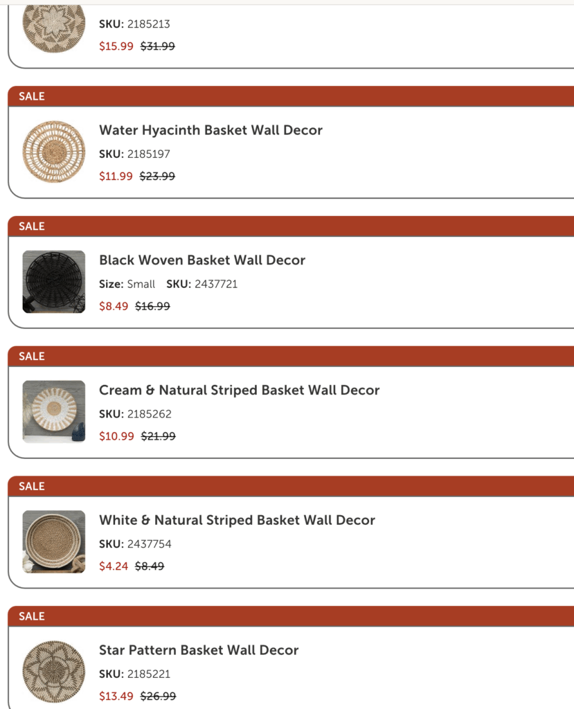 screenshot of hobby lobby cart